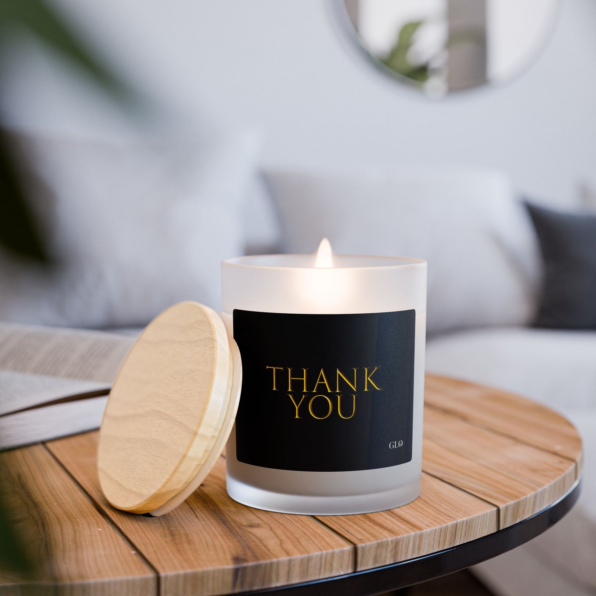 Frosted Glass Candle | "Thank You" on black | 11oz