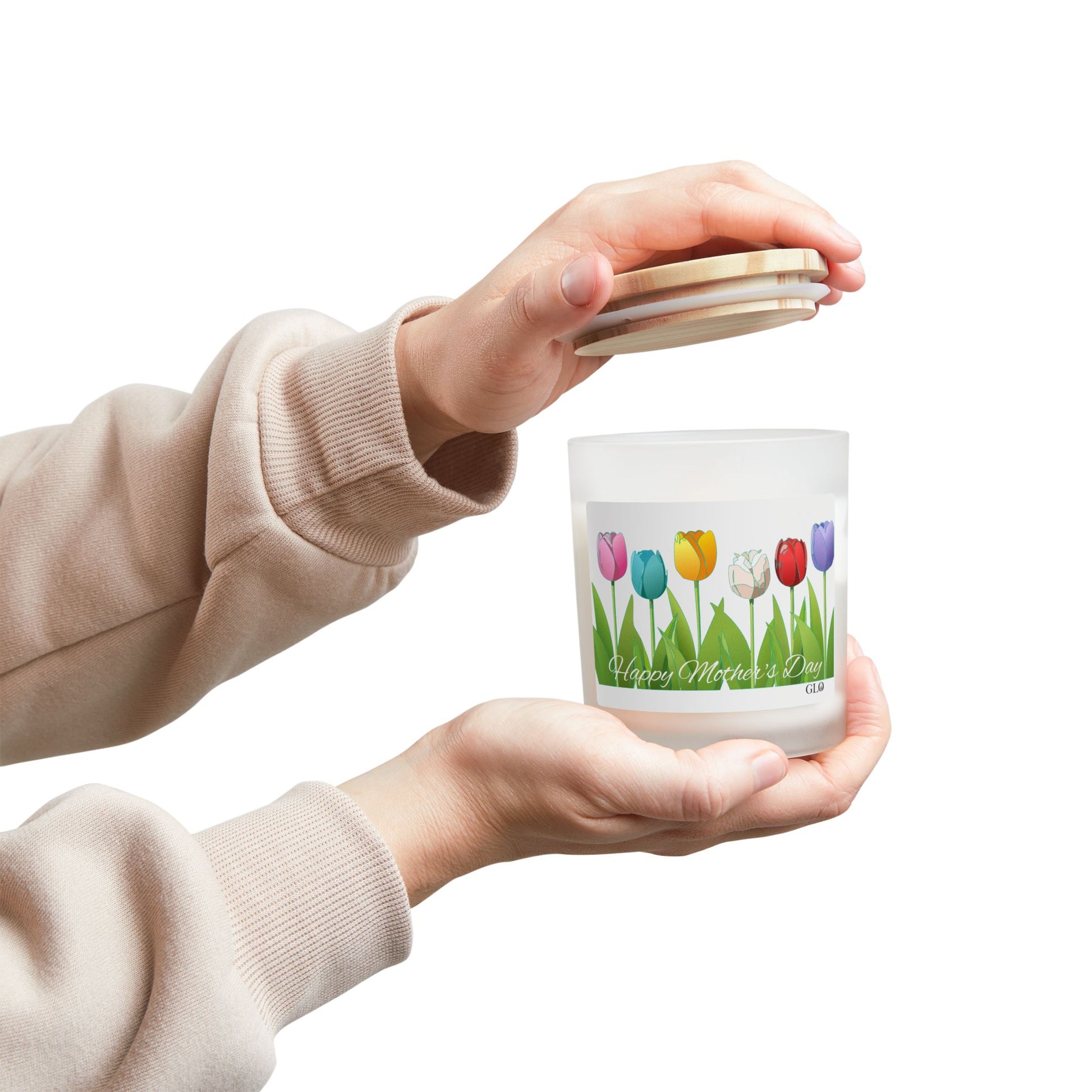 Frosted Glass Candle | "Happy Mother's Day" with tulips | 11oz