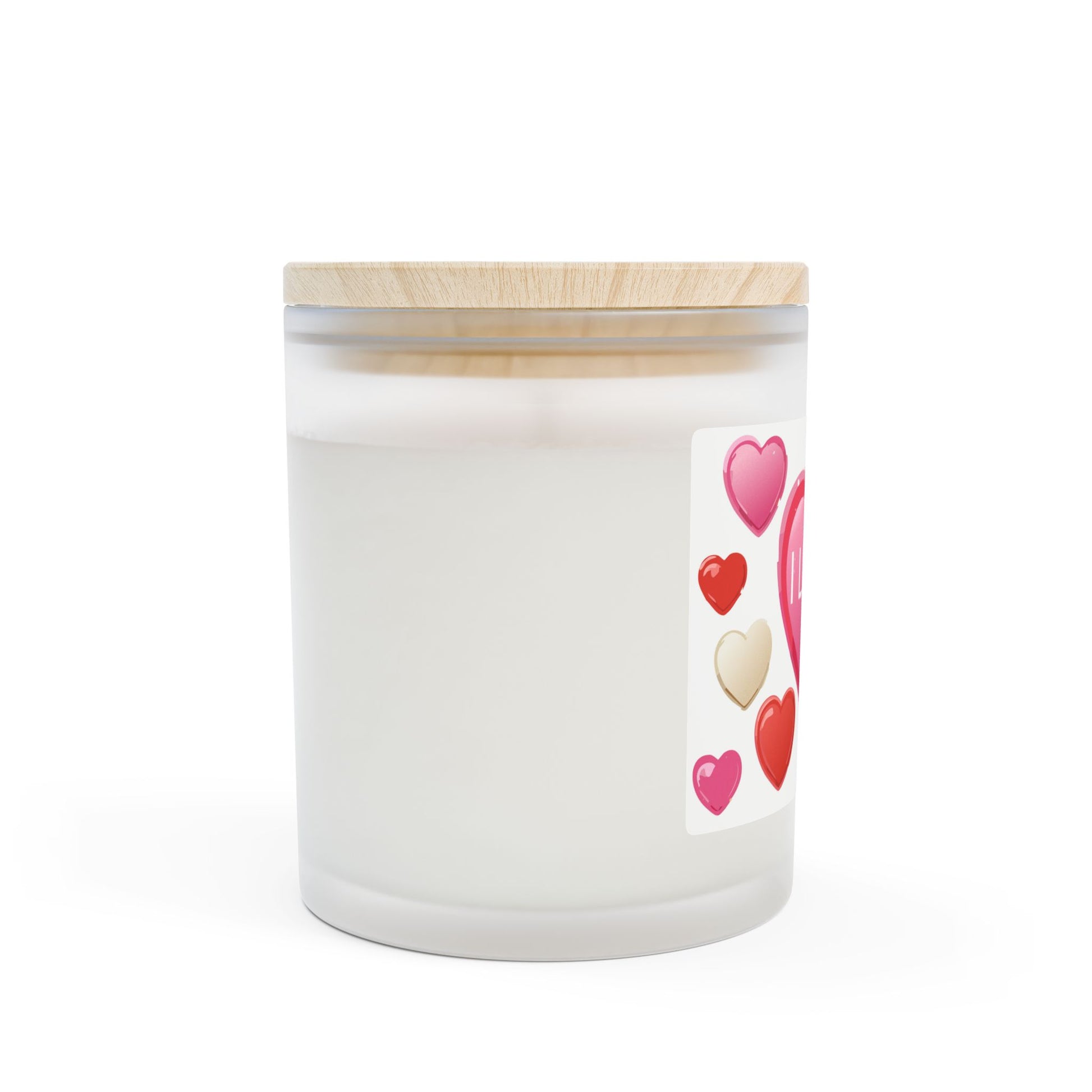 Frosted Glass Candle | "I luv u" with hearts | 11oz