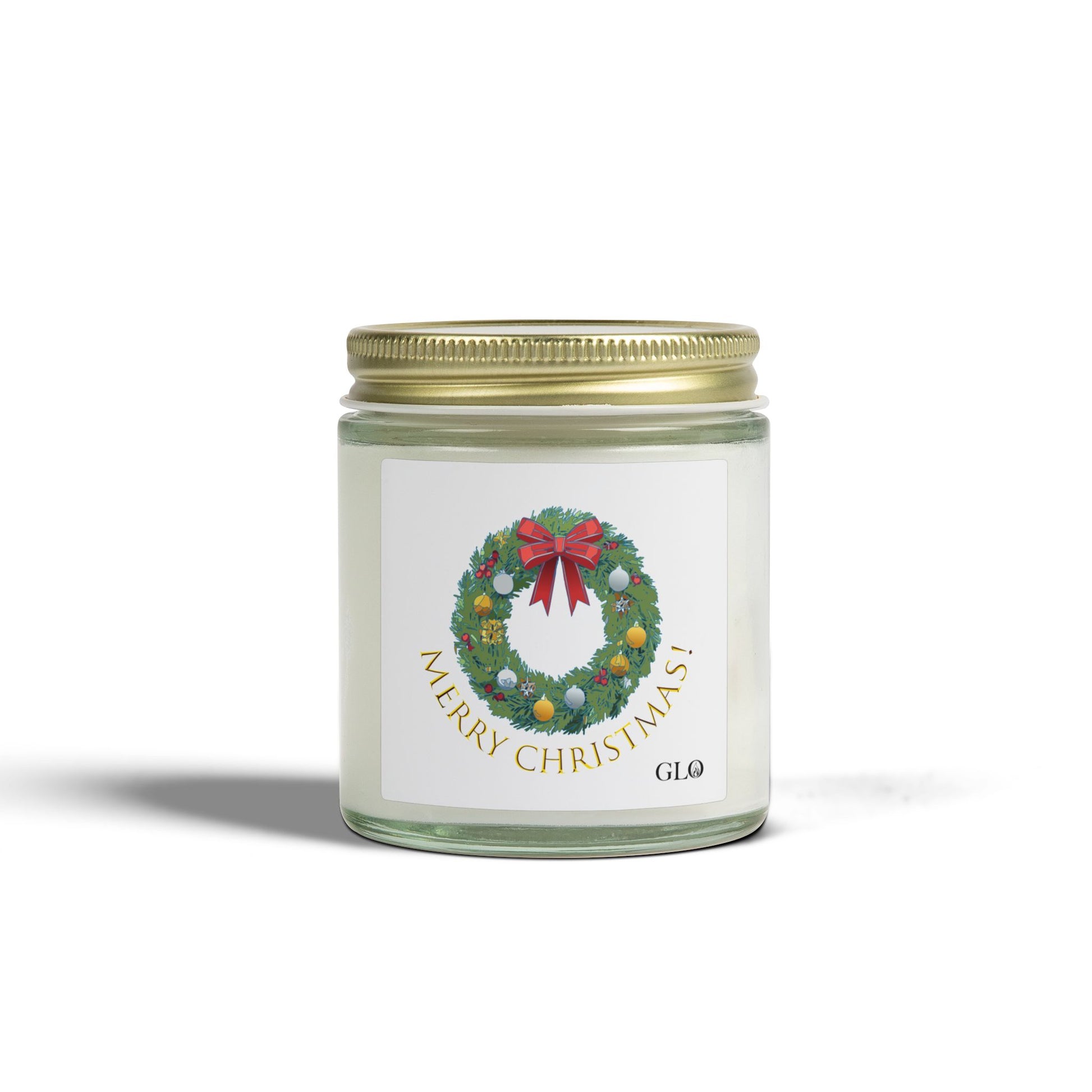 Glass Jar Candle | "Merry Christmas" with wreath | 4oz & 9oz