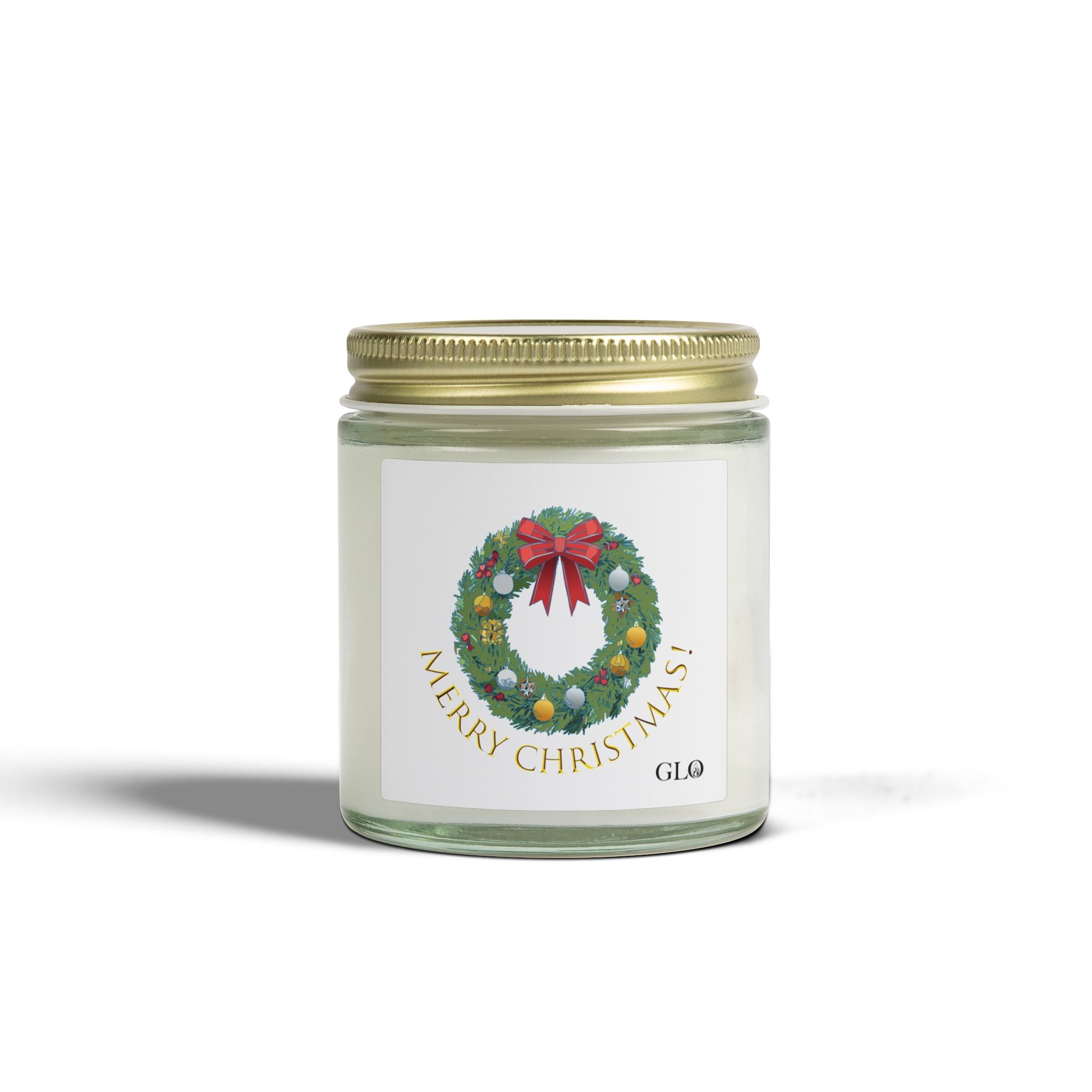 Glass Jar Candle | "Merry Christmas" with wreath | 4oz & 9oz