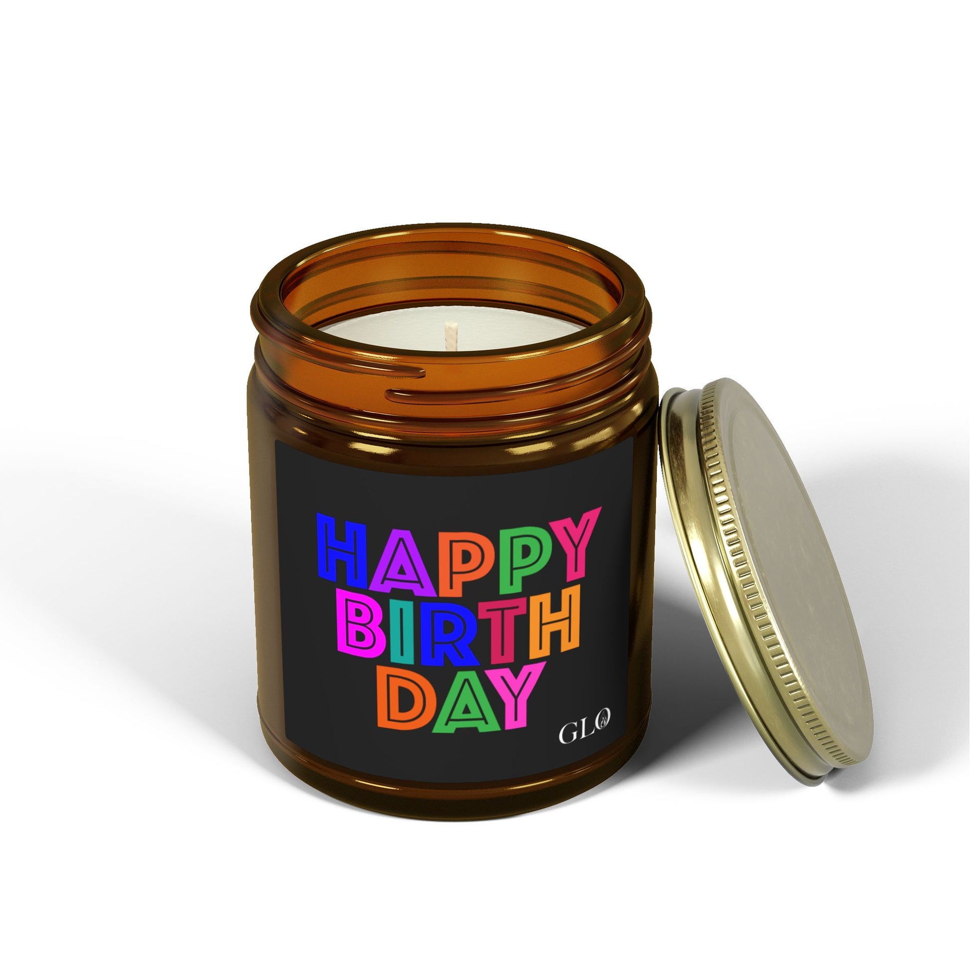 Glass Jar Candle | "Happy Birthday" on Black | 4oz/9oz