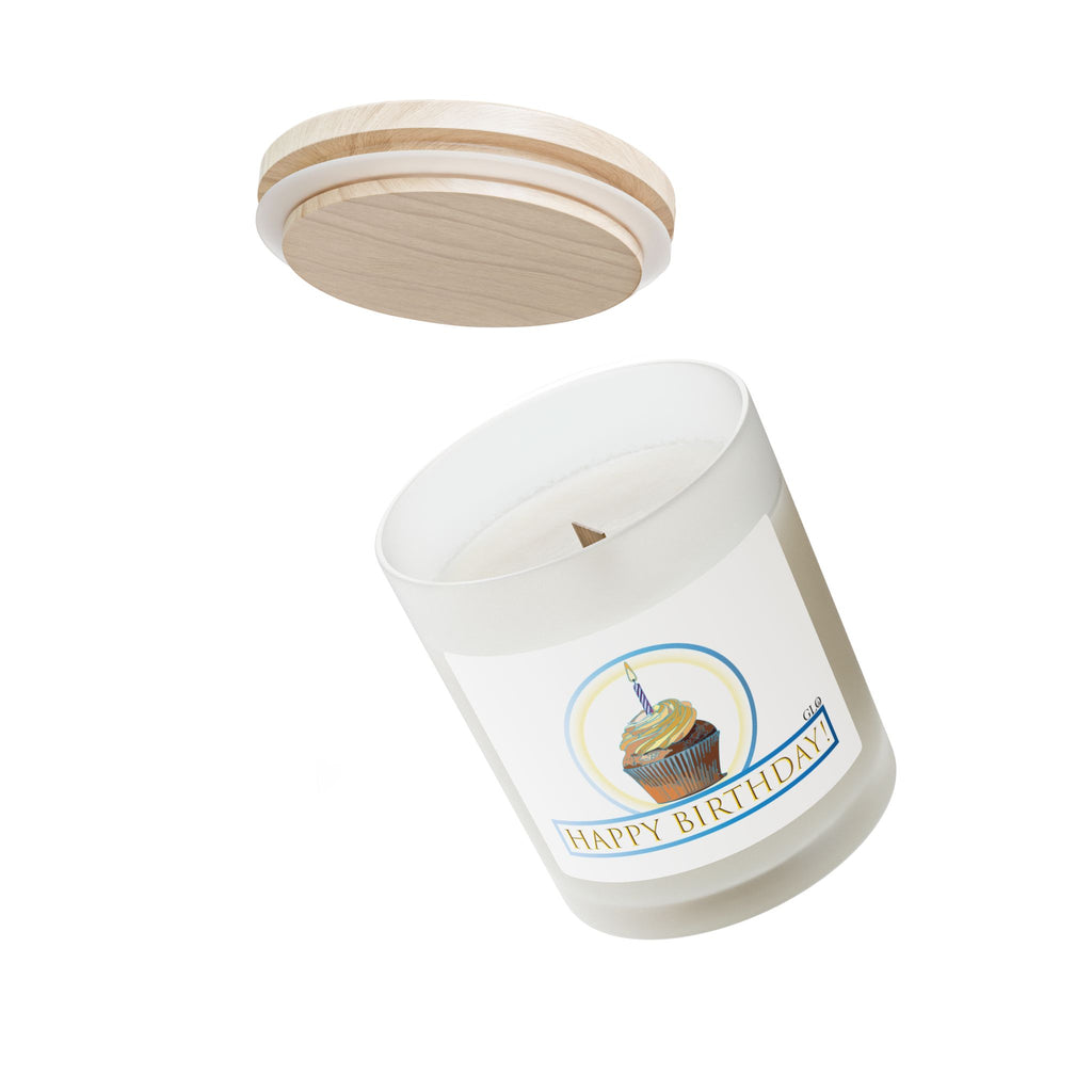 Frosted Glass Candle | "Happy Birthday" with cupcake | 11oz