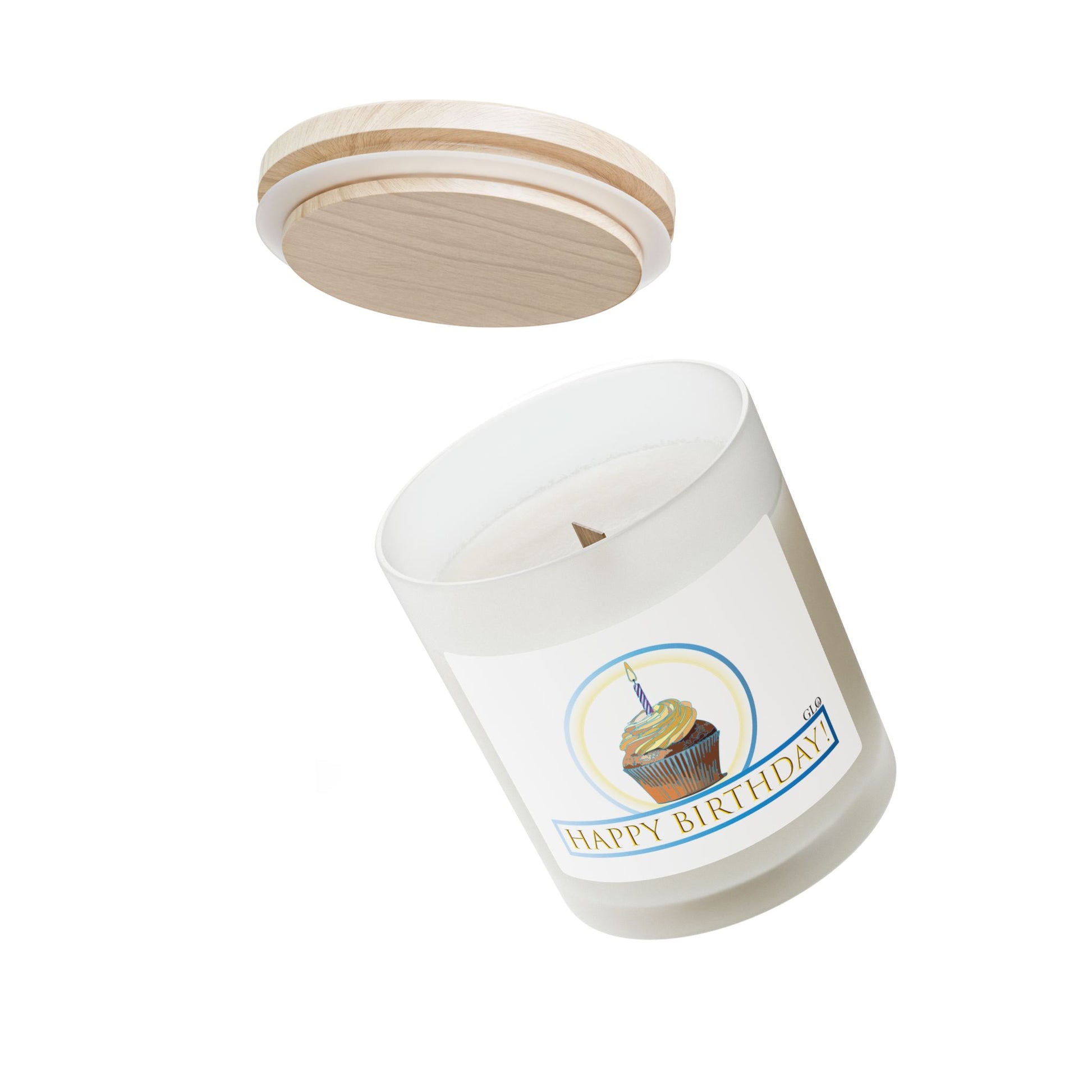 Frosted Glass Candle | "Happy Birthday" with cupcake | 11oz