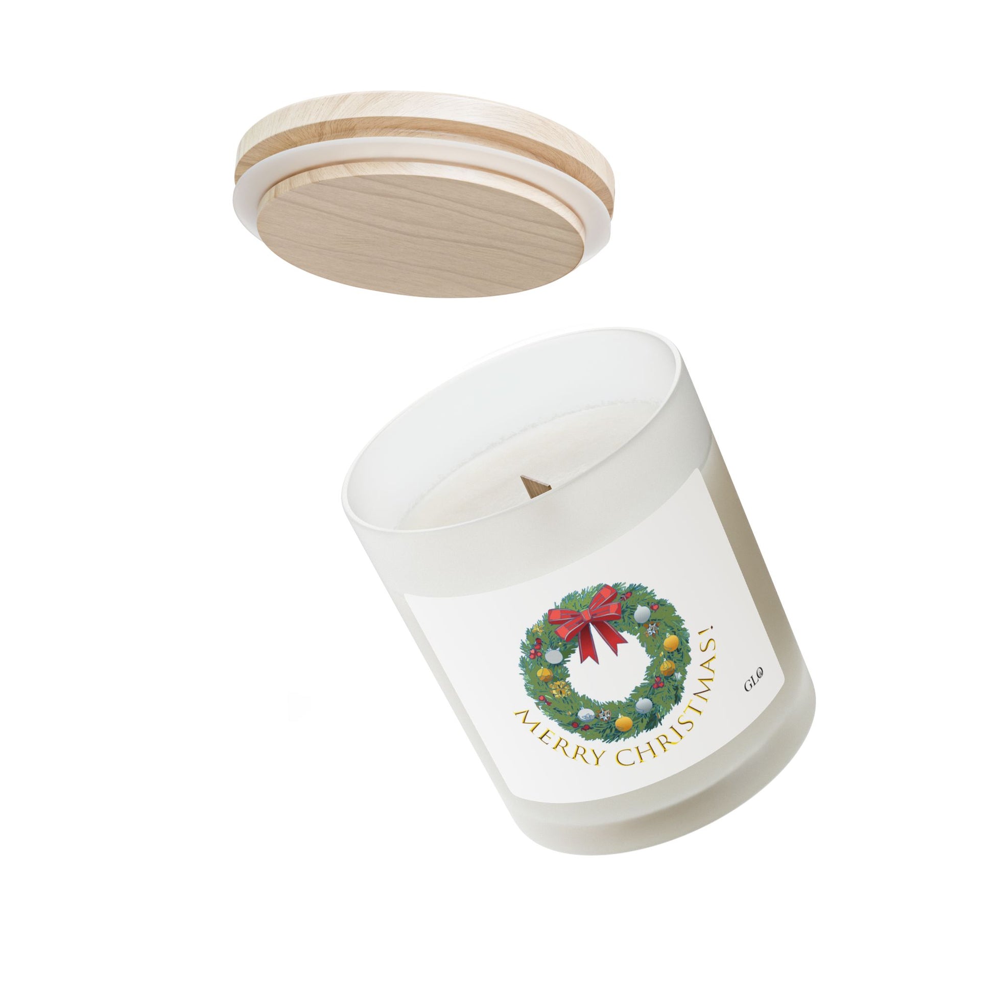 Frosted Glass Candle | "Merry Christmas"with wreath | 11oz
