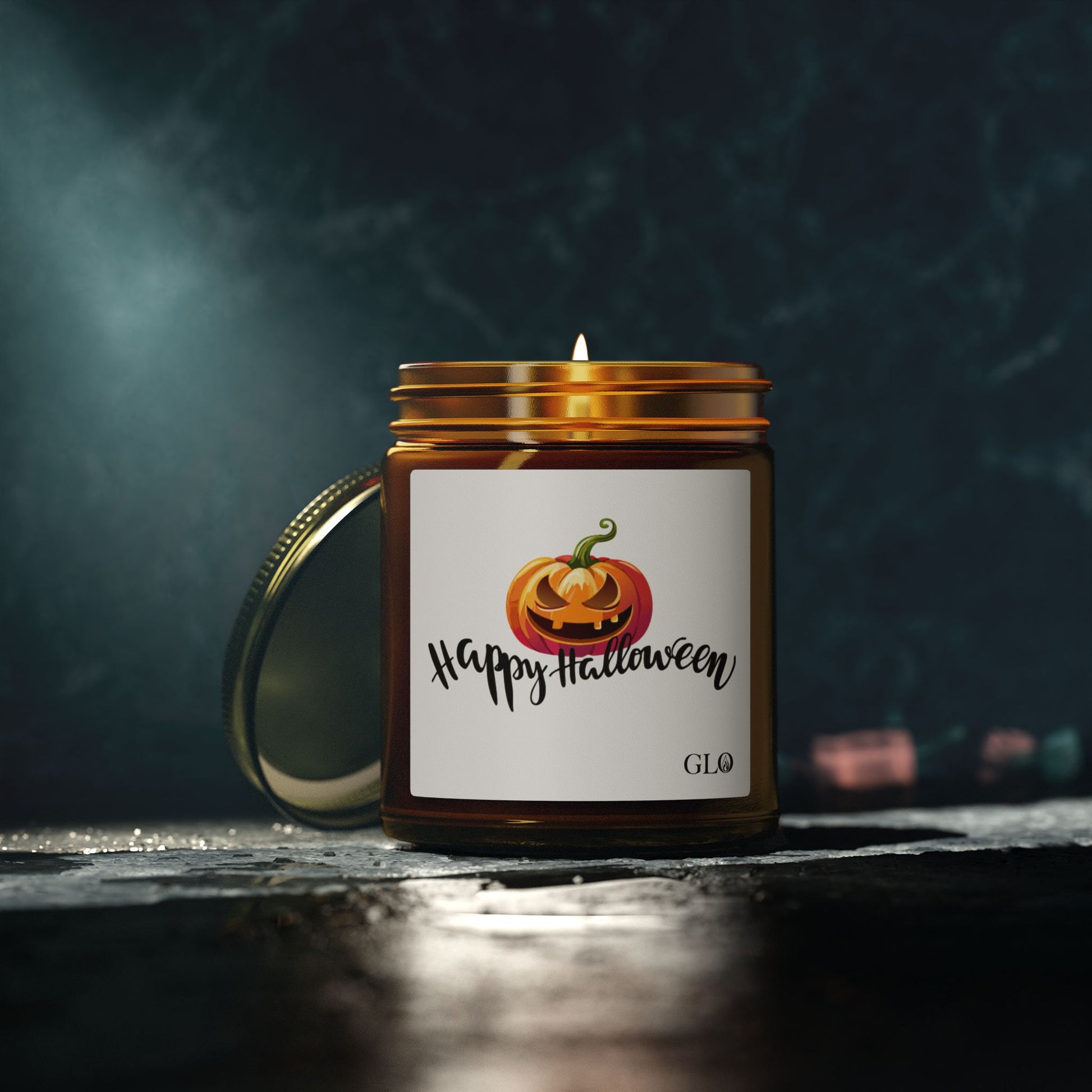 Glass Jar Candle | "Happy Halloween" with Jack-o-lantern | 4oz & 9oz