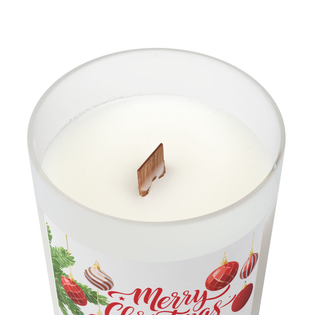 Frosted Glass Candle | "Merry Christmas" with ornaments | 11oz
