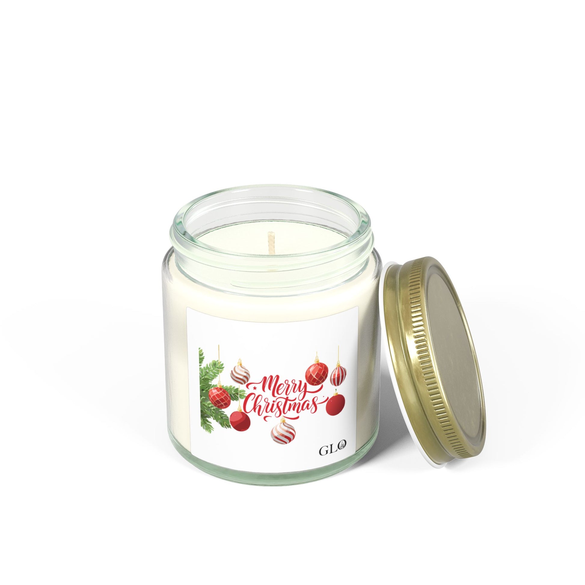 Glass Jar Candle | "Merry Christmas" with ornaments | 4oz & 9oz