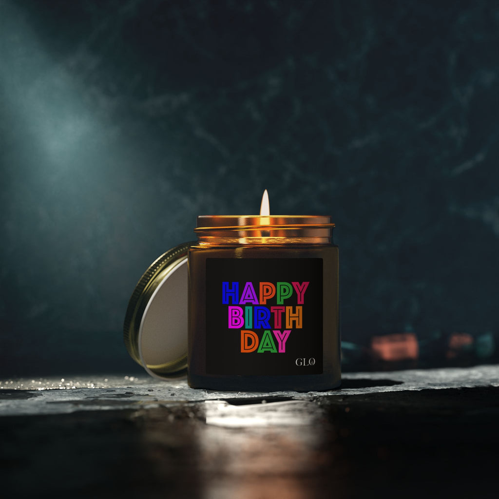 Glass Jar Candle | "Happy Birthday" on Black | 4oz/9oz