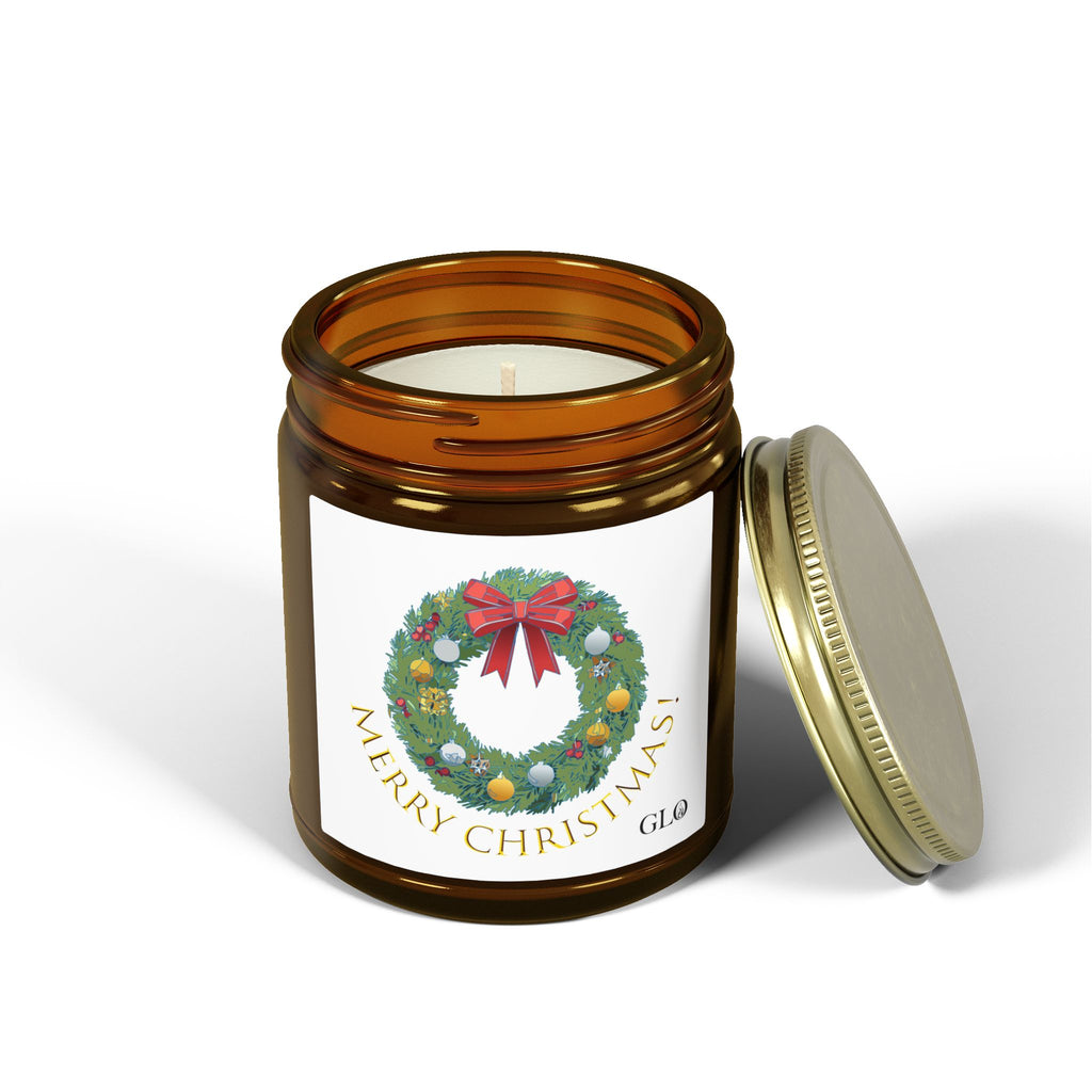 Glass Jar Candle | "Merry Christmas" with wreath | 4oz & 9oz