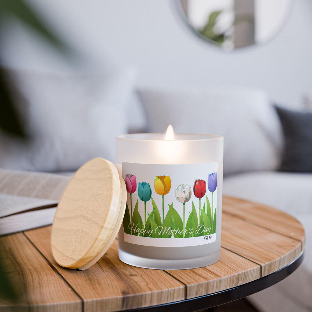 Frosted Glass Candle | "Happy Mother's Day" with tulips | 11oz