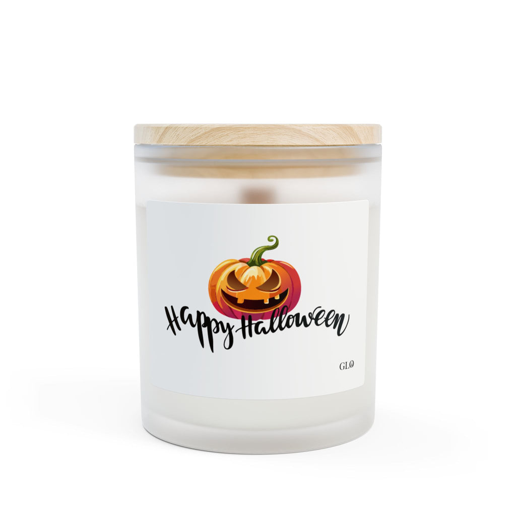Frosted Glass Candle | 'Happy Halloween' with Jack-o-lantern | 11 oz