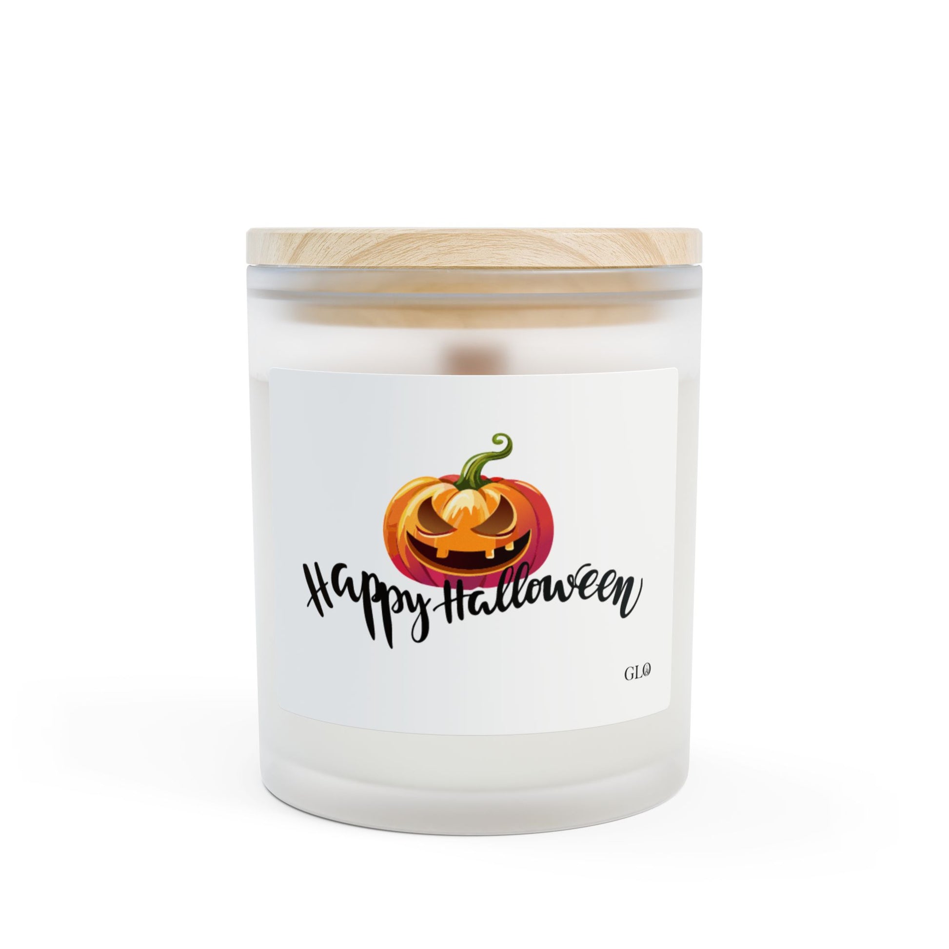 Frosted Glass Candle | 'Happy Halloween' with Jack-o-lantern | 11 oz