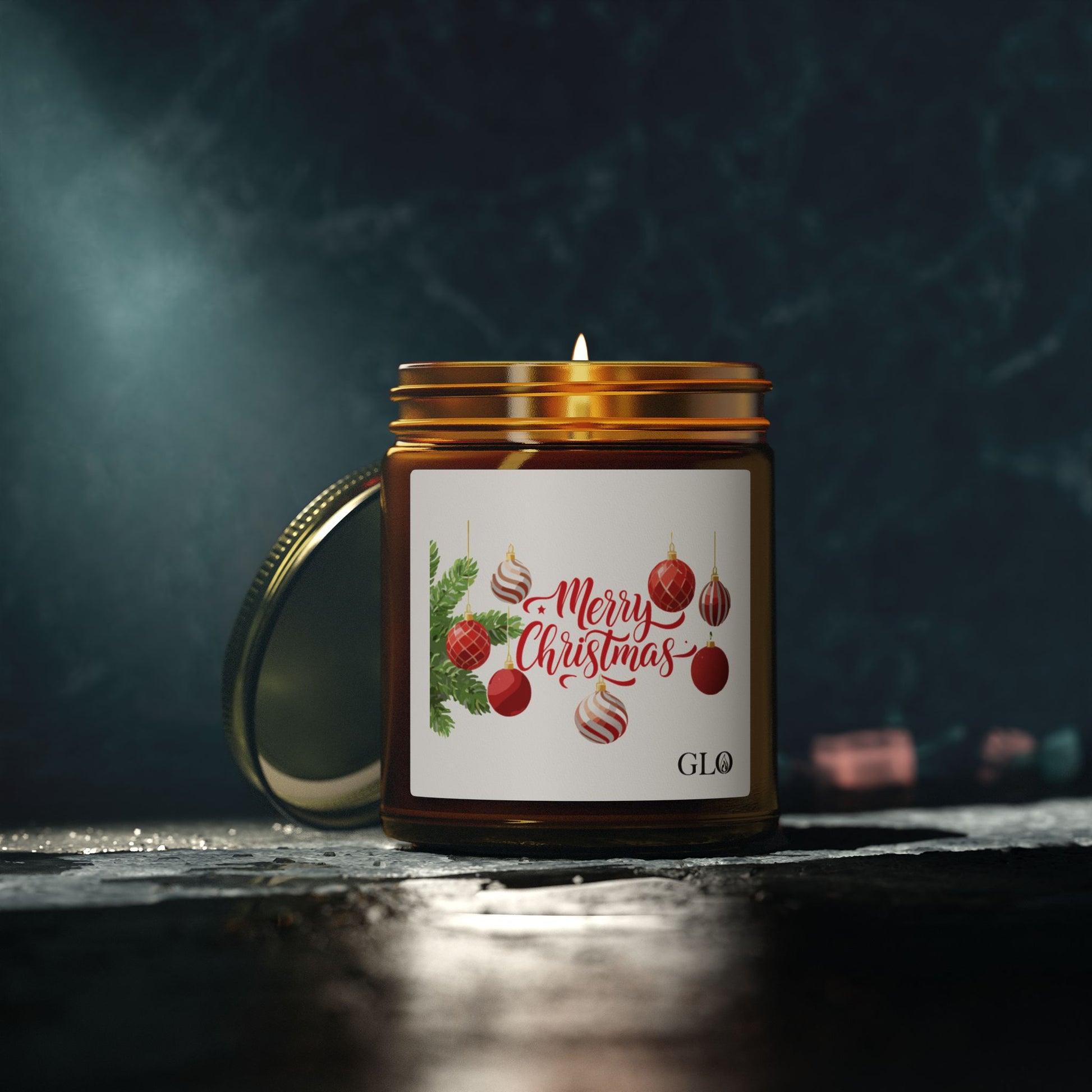 Glass Jar Candle | "Merry Christmas" with ornaments | 4oz & 9oz