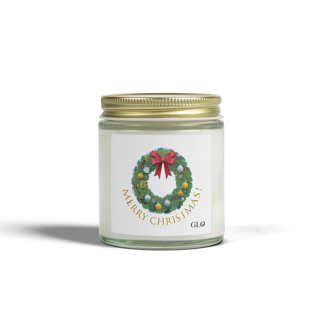 Glass Jar Candle | "Merry Christmas" with wreath | 4oz & 9oz