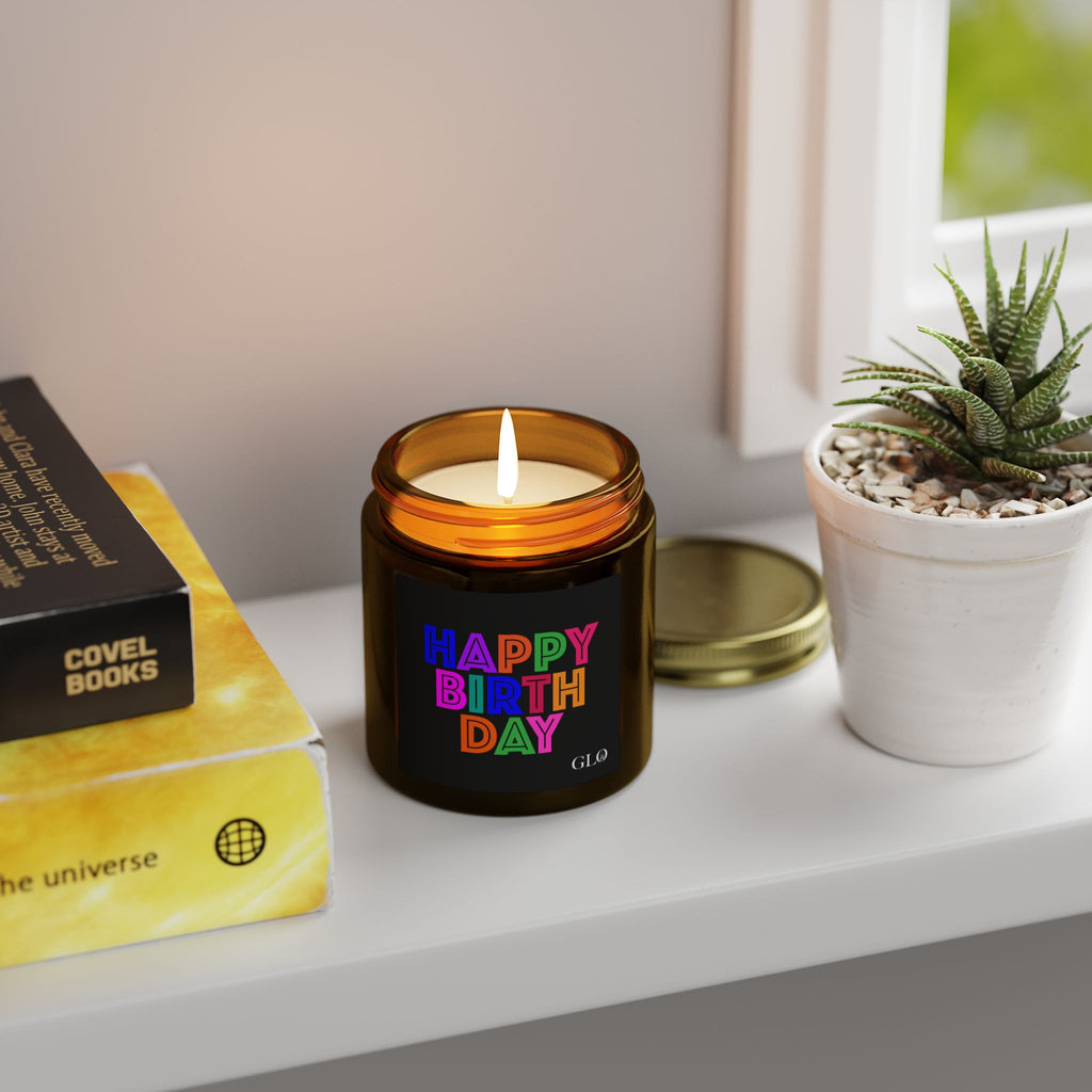 Glass Jar Candle | "Happy Birthday" on Black | 4oz/9oz