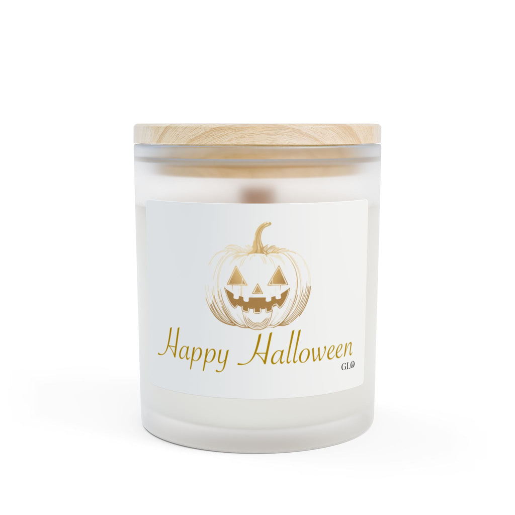 Frosted Glass Candle | "Happy Halloween" elegant with jack-o-lantern | 11oz