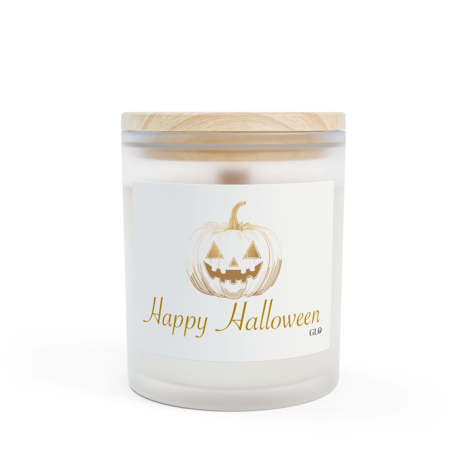 Frosted Glass Candle | "Happy Halloween" elegant with jack-o-lantern | 11oz