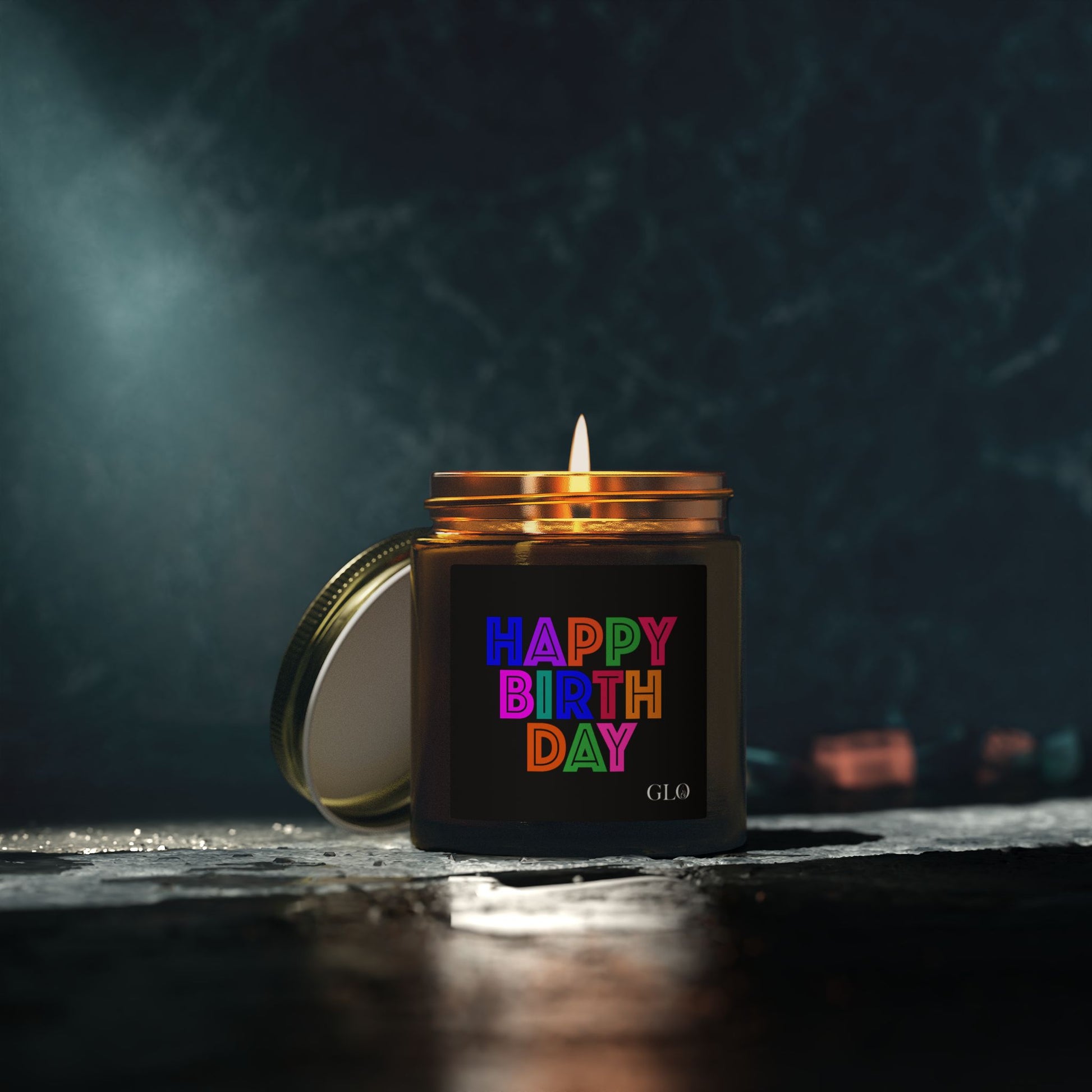 Glass Jar Candle | "Happy Birthday" on Black | 4oz/9oz
