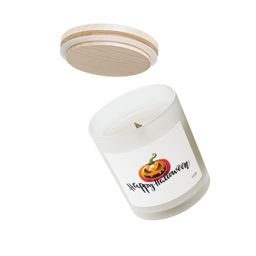 Frosted Glass Candle | 'Happy Halloween' with Jack-o-lantern | 11 oz