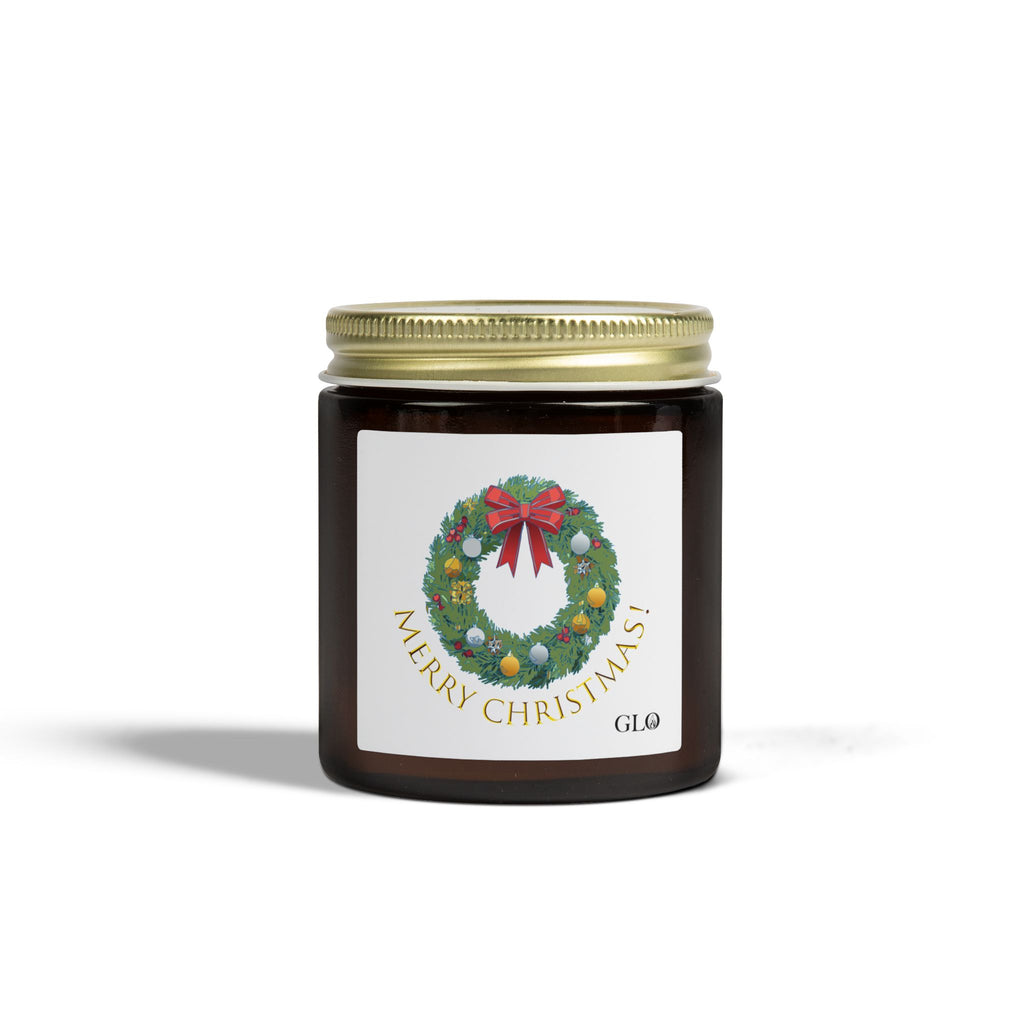 Glass Jar Candle | "Merry Christmas" with wreath | 4oz & 9oz