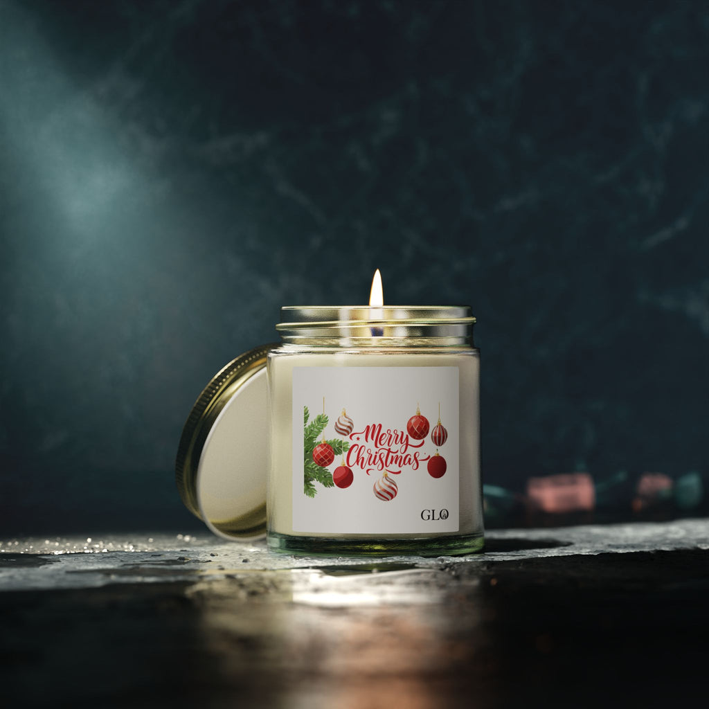 Glass Jar Candle | "Merry Christmas" with ornaments | 4oz & 9oz