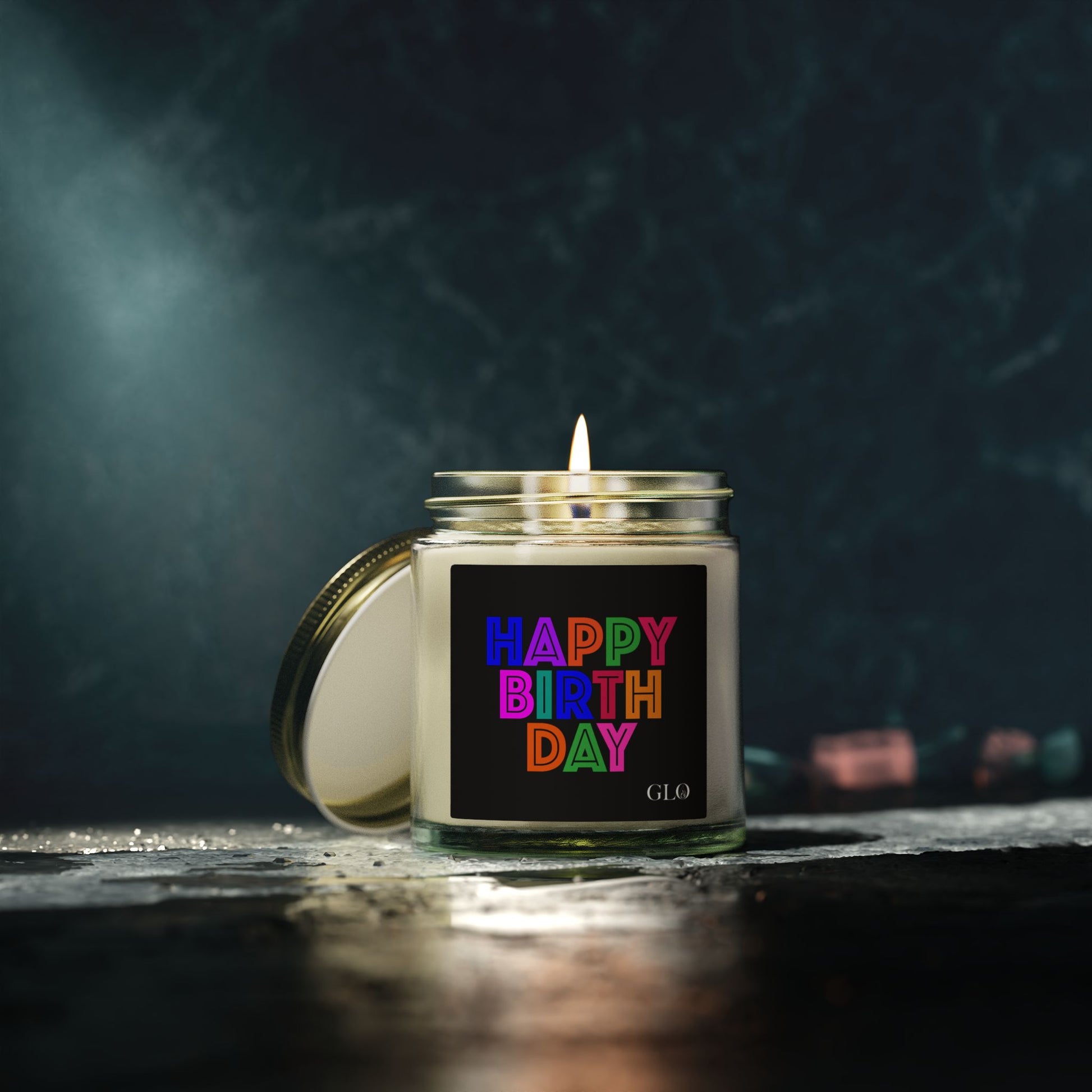 Glass Jar Candle | "Happy Birthday" on Black | 4oz/9oz