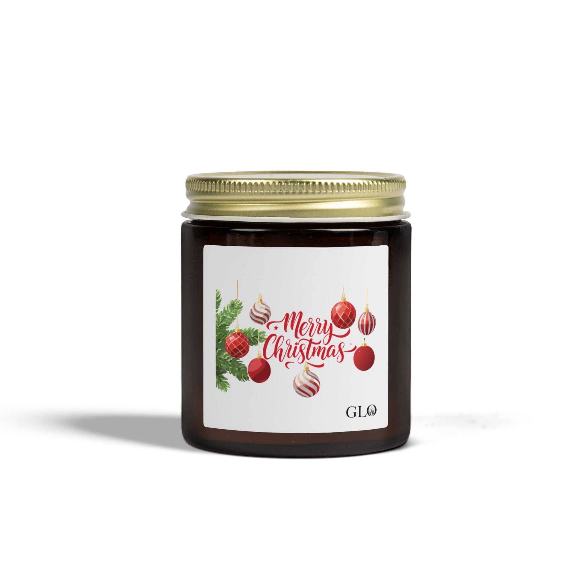 Glass Jar Candle | "Merry Christmas" with ornaments | 4oz & 9oz