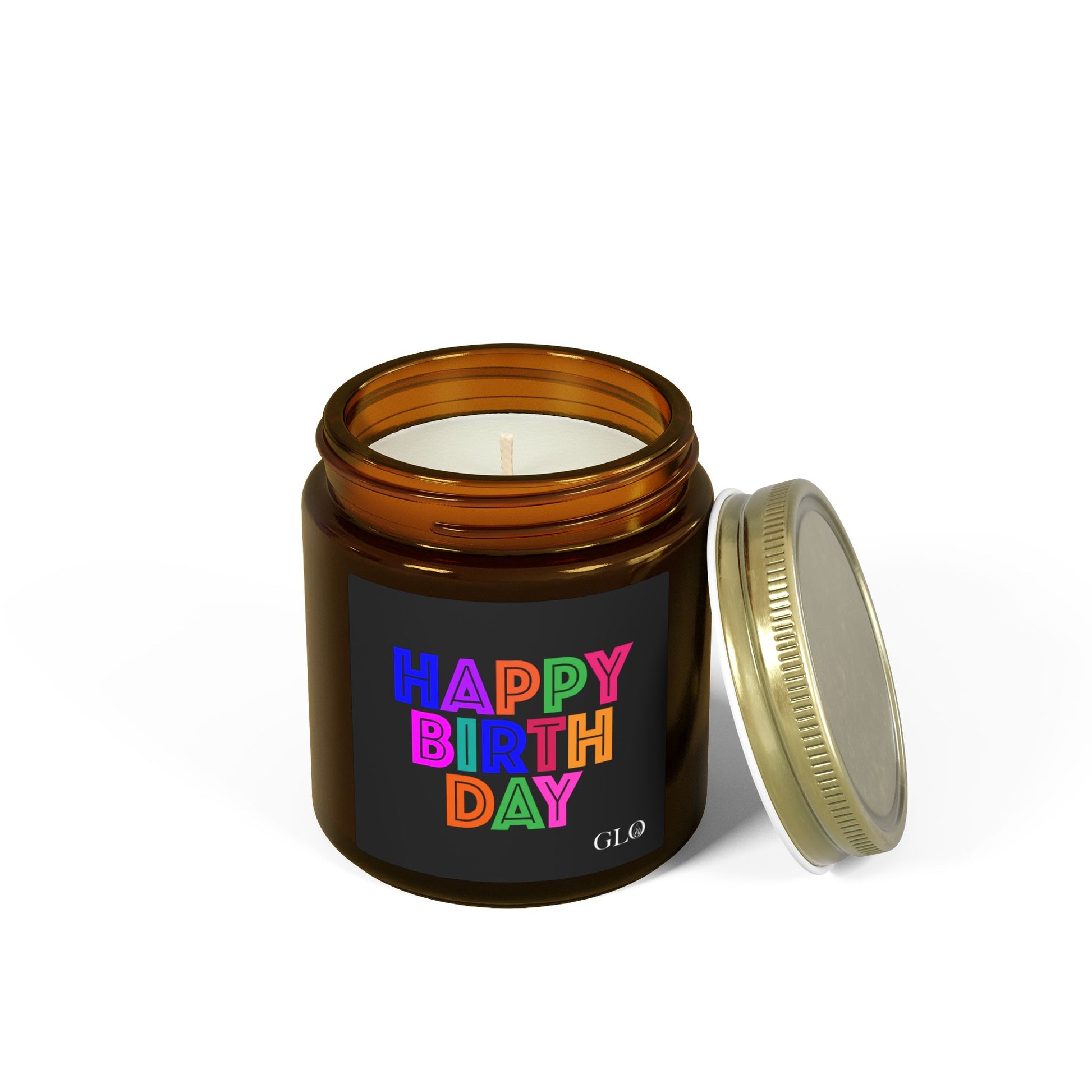 Glass Jar Candle | "Happy Birthday" on Black | 4oz/9oz