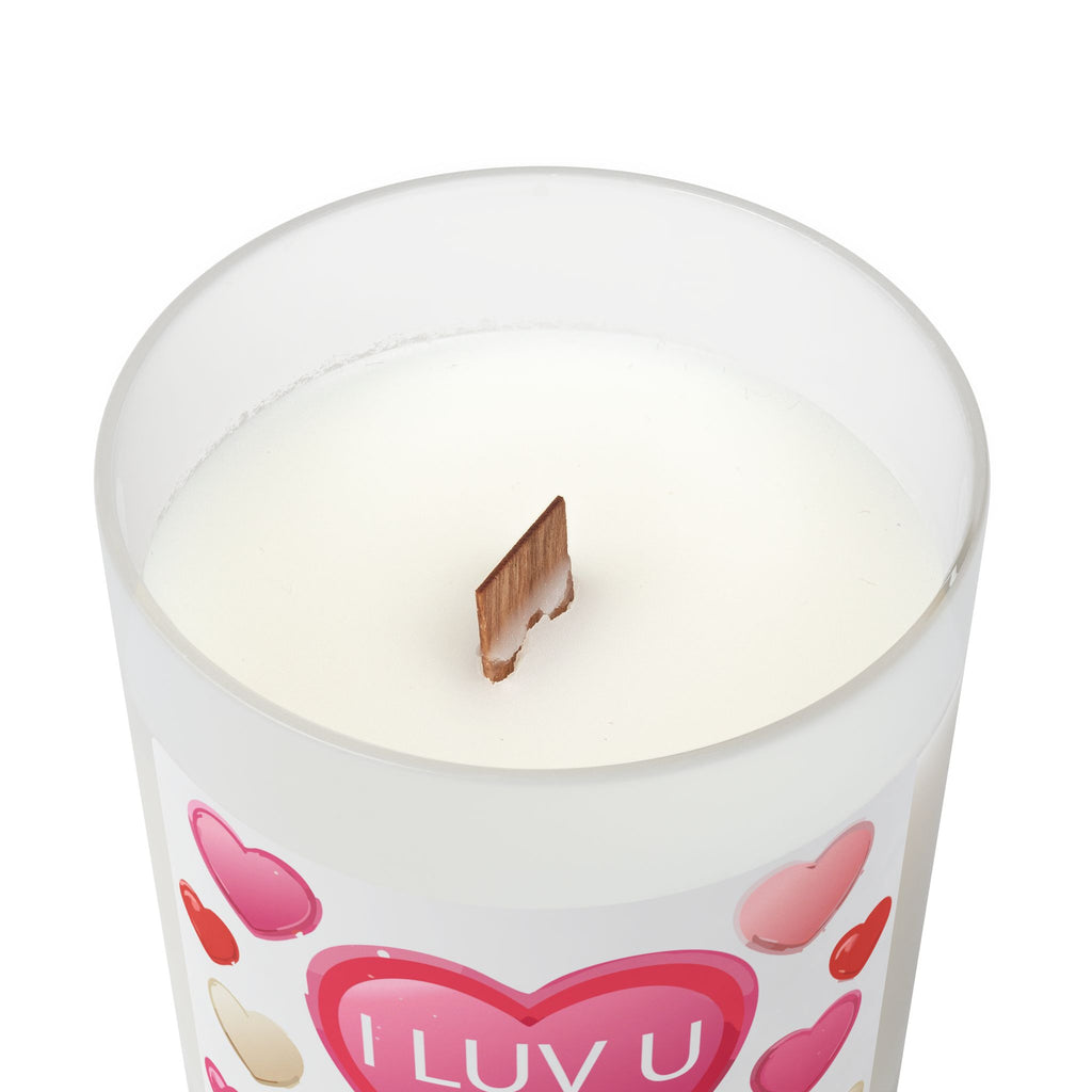 Frosted Glass Candle | "I luv u" with hearts | 11oz