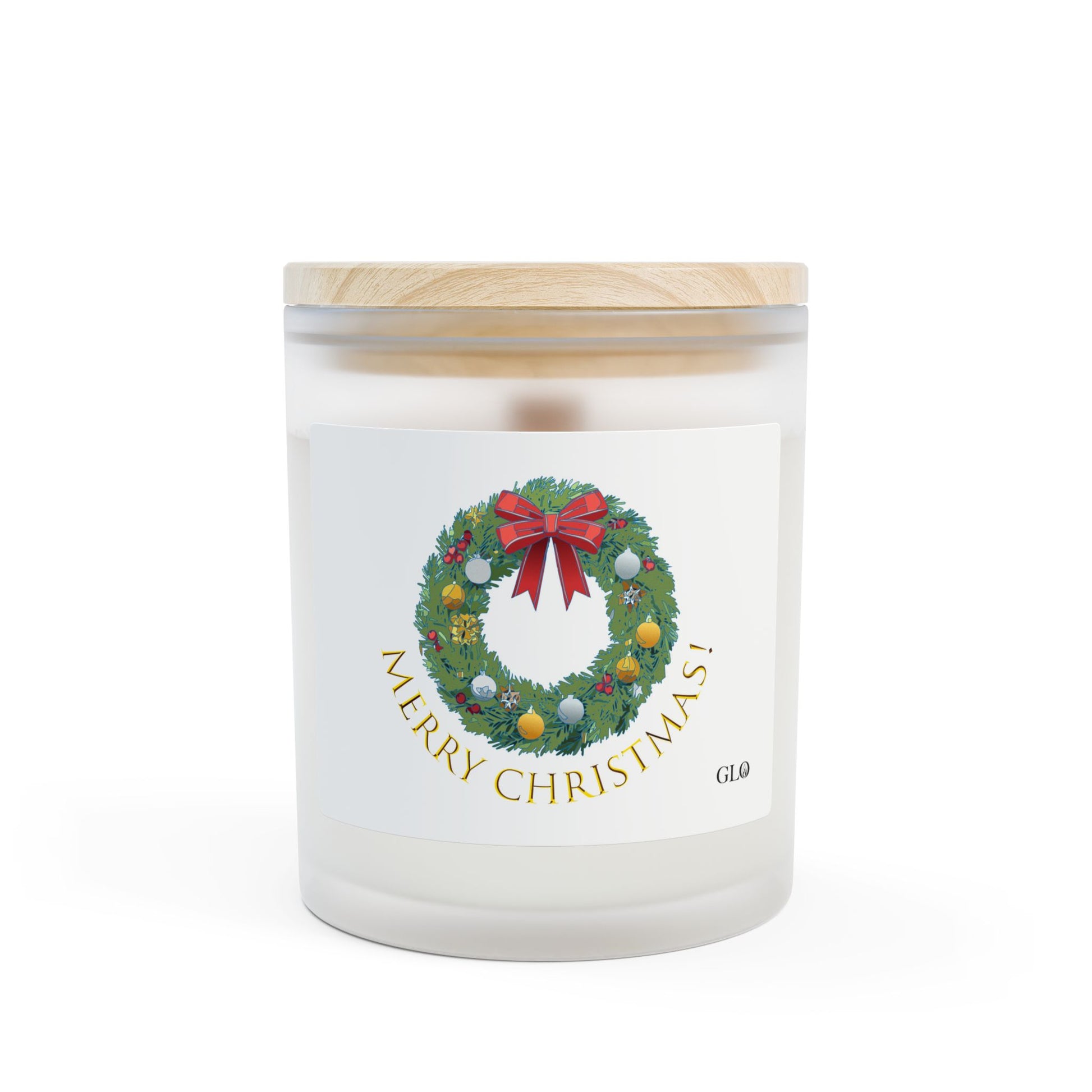 Frosted Glass Candle | "Merry Christmas"with wreath | 11oz