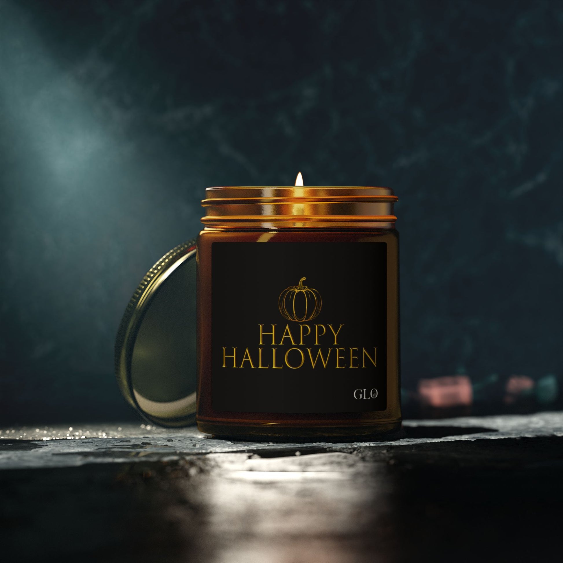Glass Jar Candle | "Happy Halloween" (elegant on black) | 4oz & 9oz