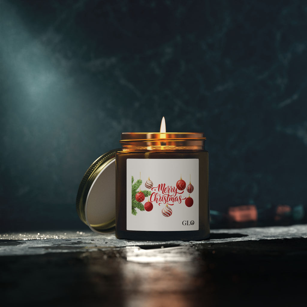 Glass Jar Candle | "Merry Christmas" with ornaments | 4oz & 9oz