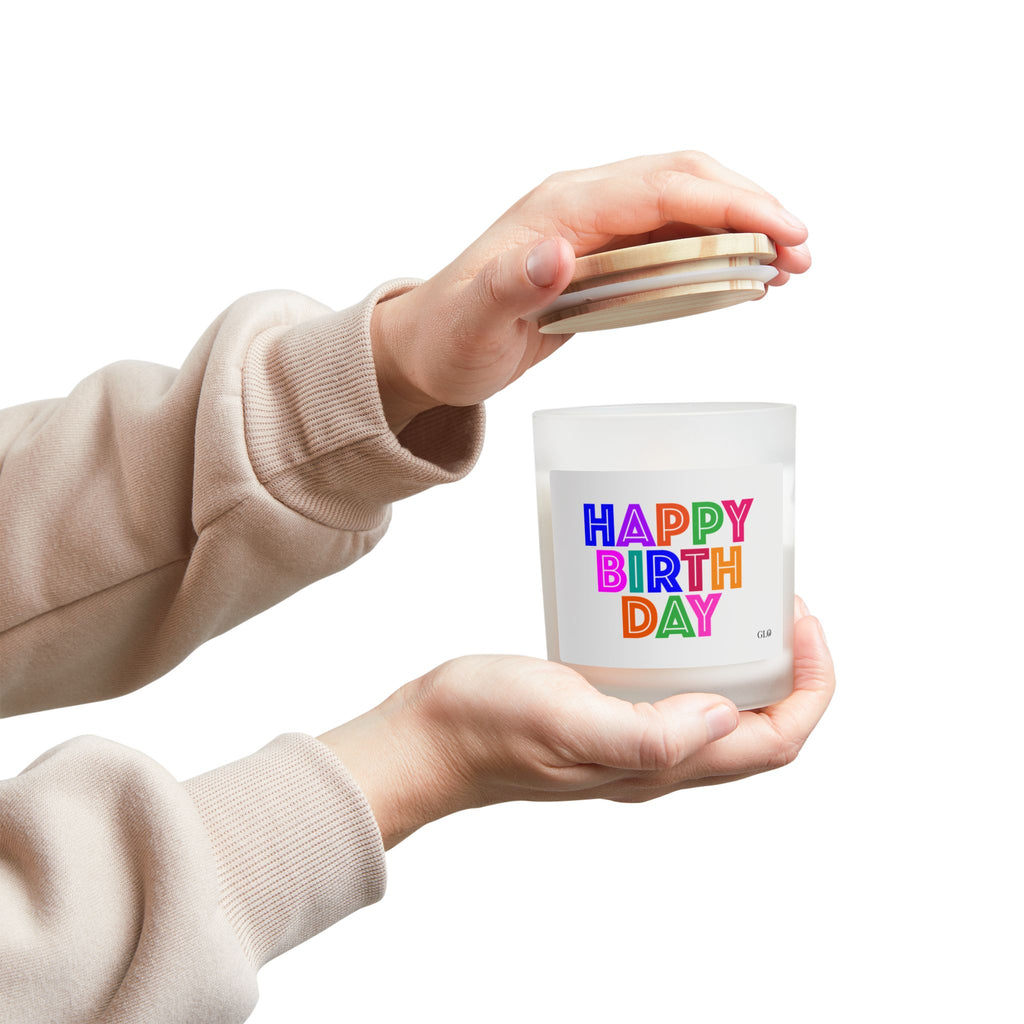 Frosted Glass Candle | "Happy Birthday" on white | 11oz
