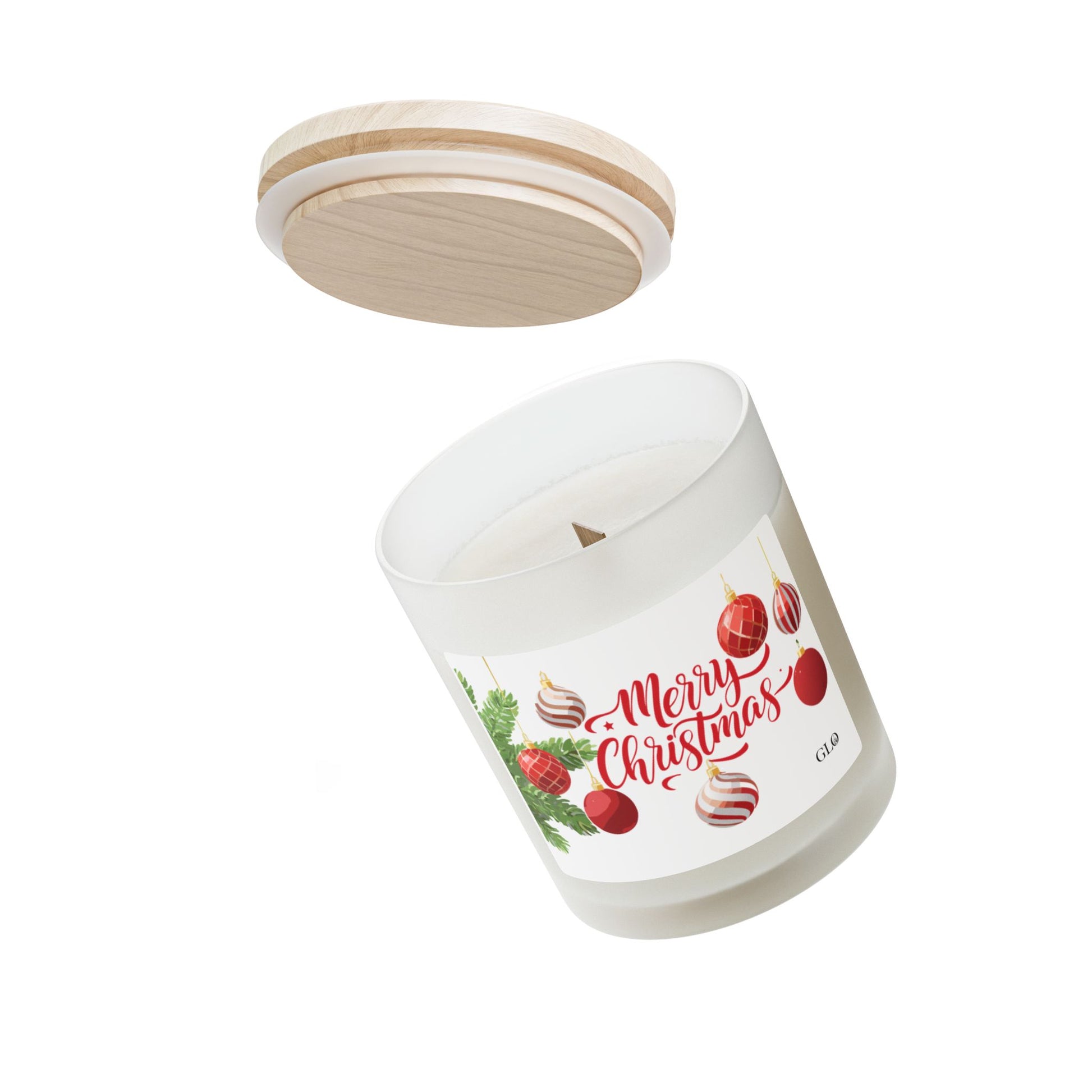 Frosted Glass Candle | "Merry Christmas" with ornaments | 11oz