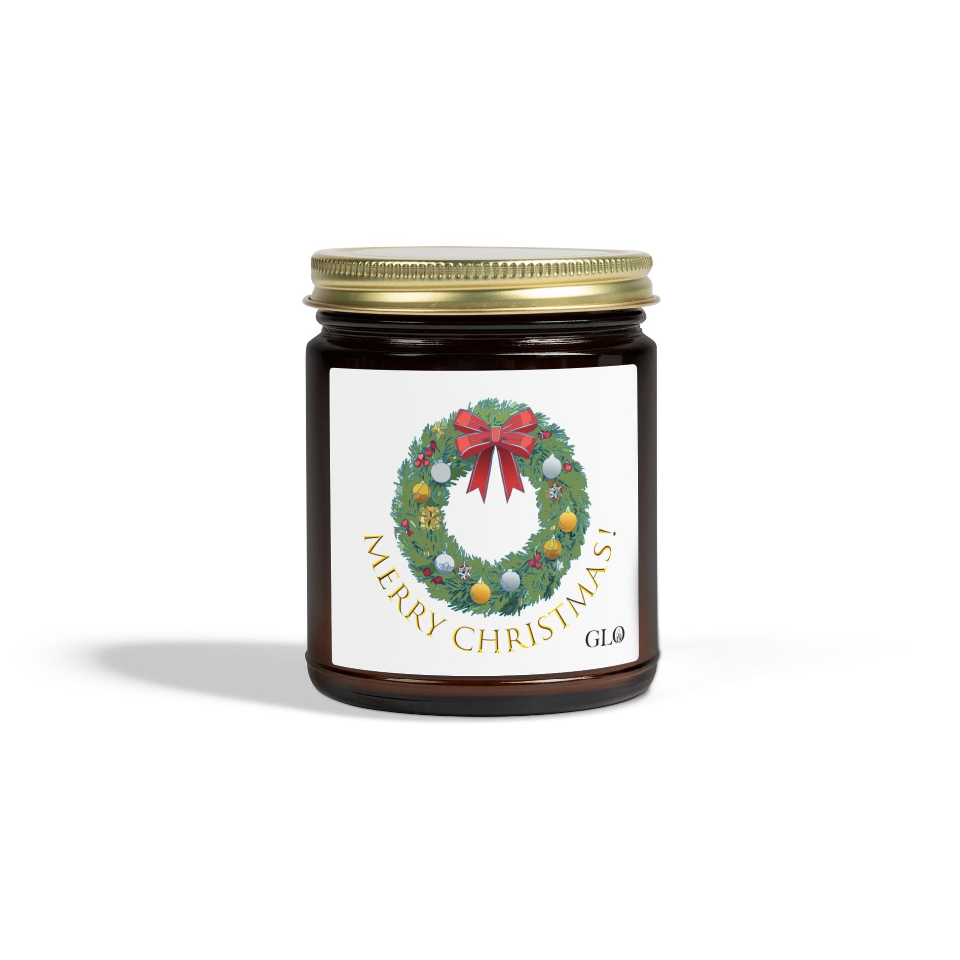 Glass Jar Candle | "Merry Christmas" with wreath | 4oz & 9oz