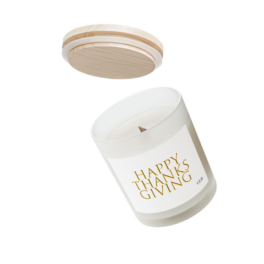 Frosted Glass Candle | "Happy Thanksgiving" on white | 11oz