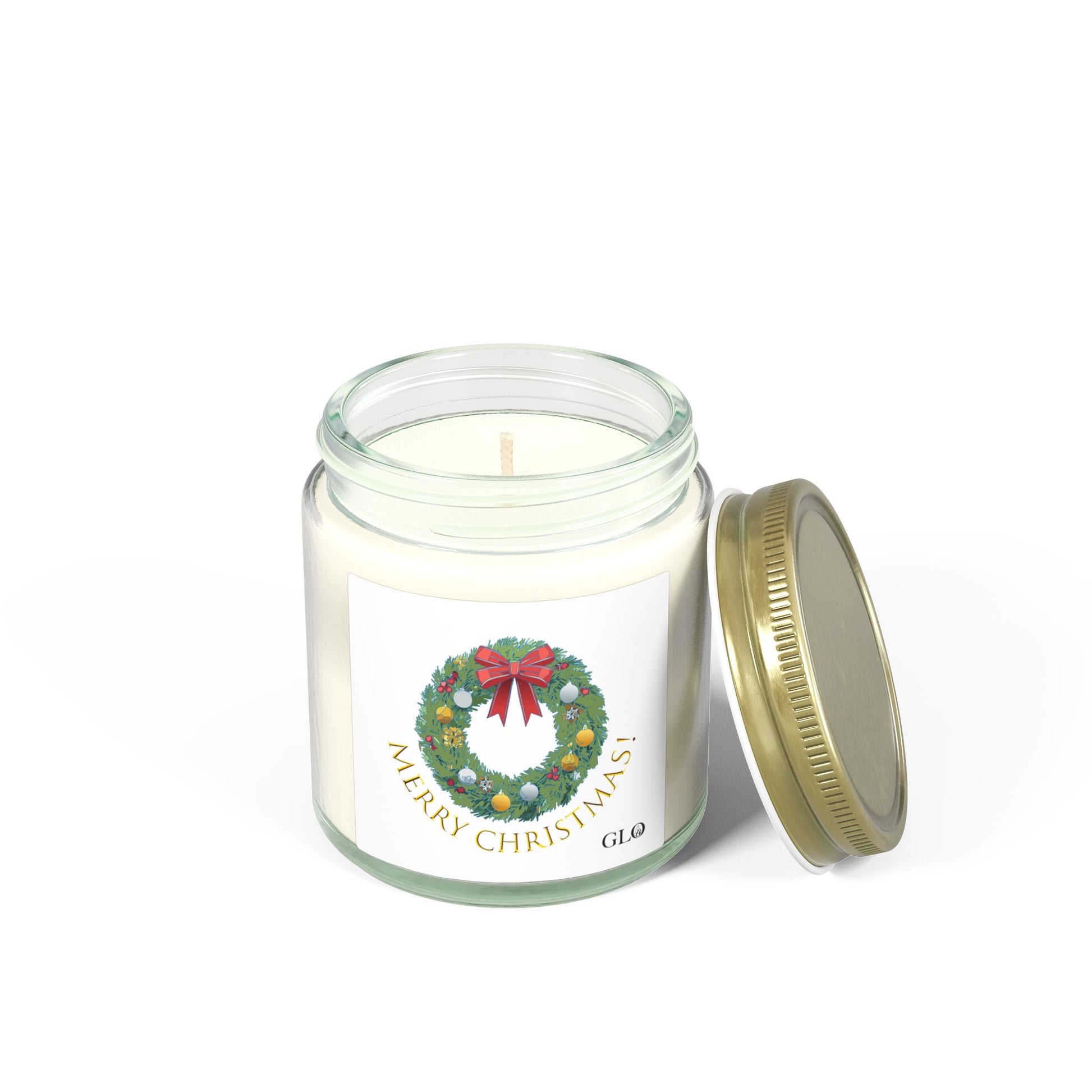 Glass Jar Candle | "Merry Christmas" with wreath | 4oz & 9oz