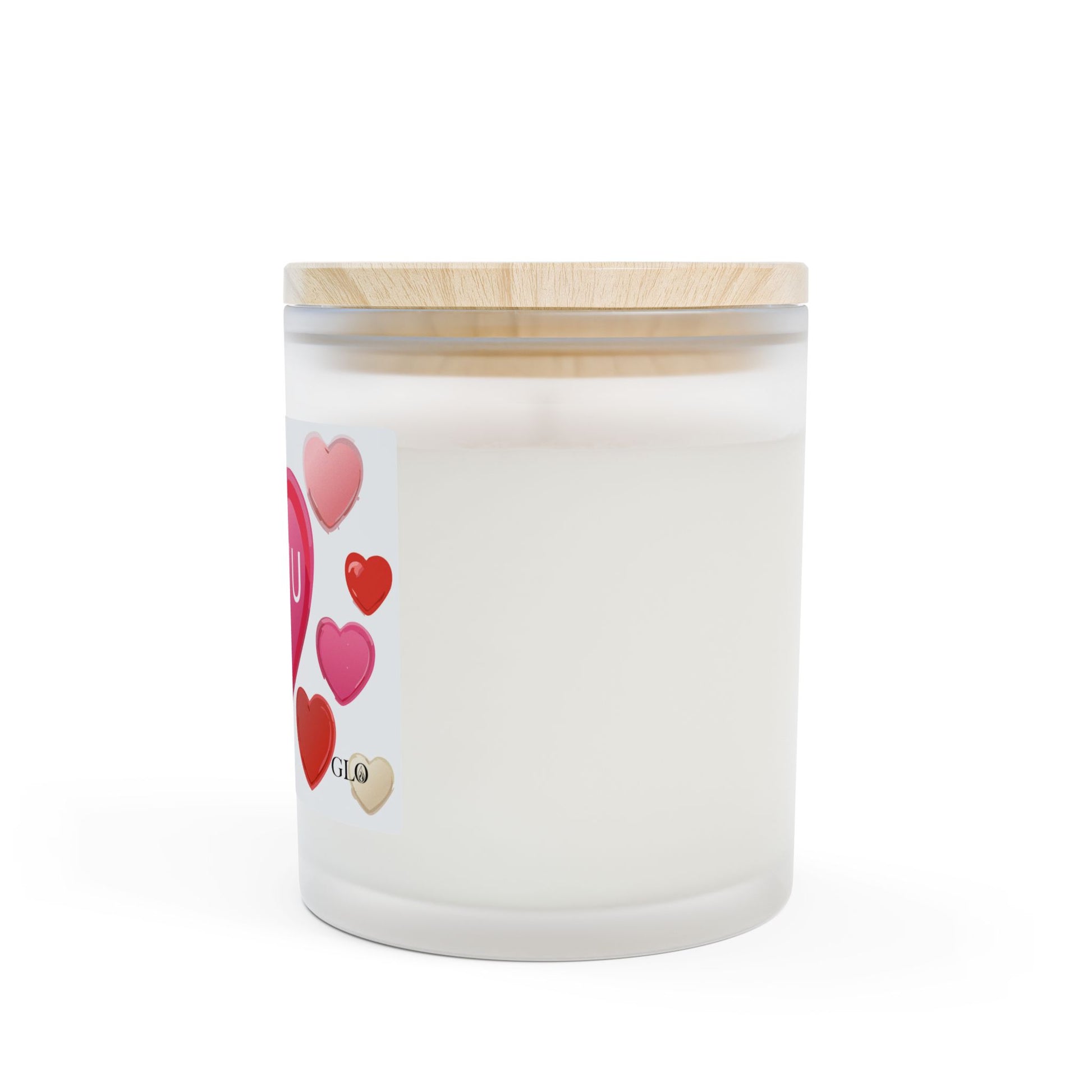 Frosted Glass Candle | "I luv u" with hearts | 11oz