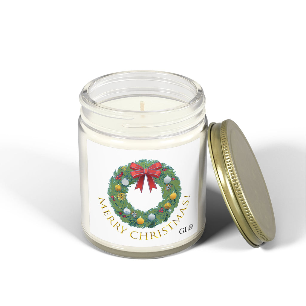 Glass Jar Candle | "Merry Christmas" with wreath | 4oz & 9oz