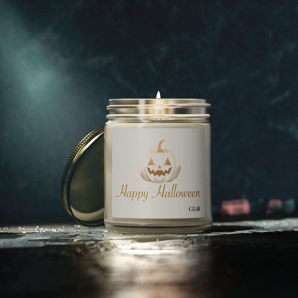 Glass Jar Candle | "Happy Halloween" (elegant on white) | 4oz & 9oz