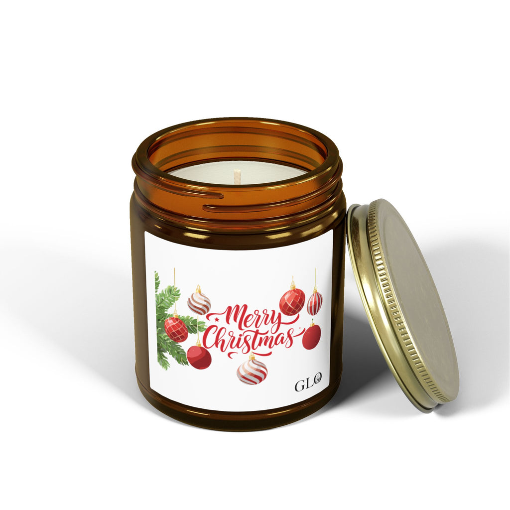 Glass Jar Candle | "Merry Christmas" with ornaments | 4oz & 9oz