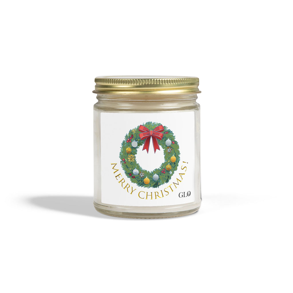 Glass Jar Candle | "Merry Christmas" with wreath | 4oz & 9oz