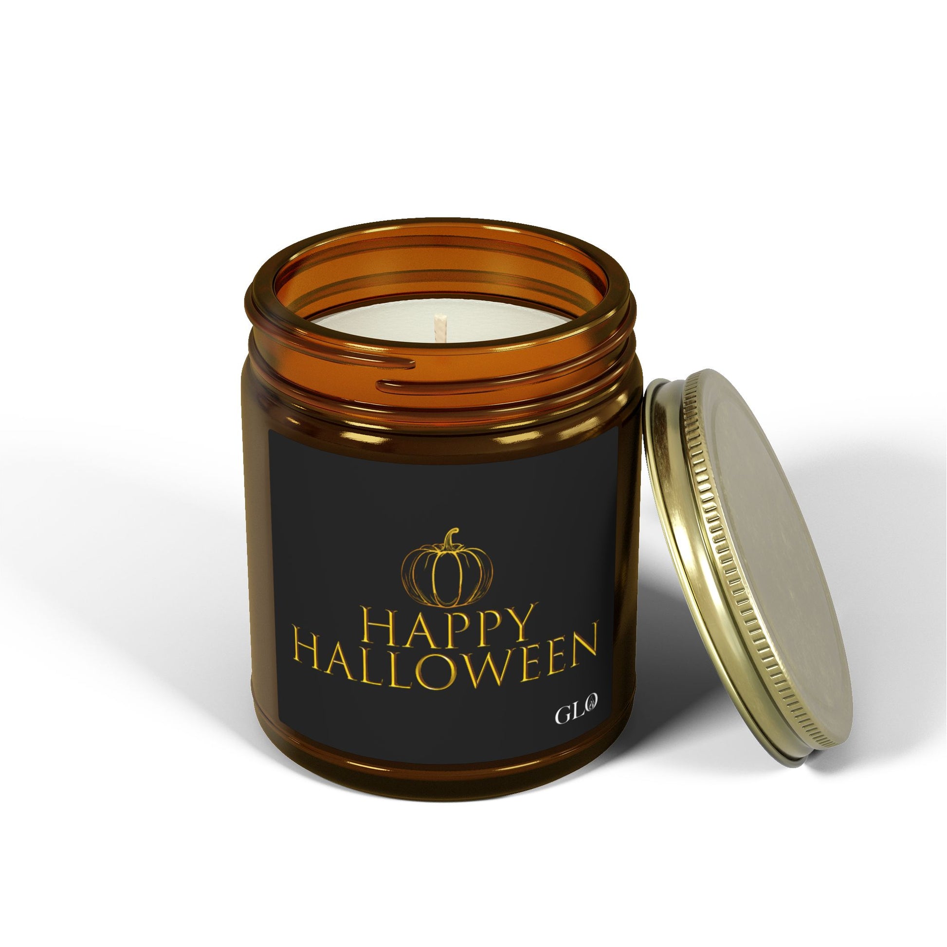 Glass Jar Candle | "Happy Halloween" (elegant on black) | 4oz & 9oz