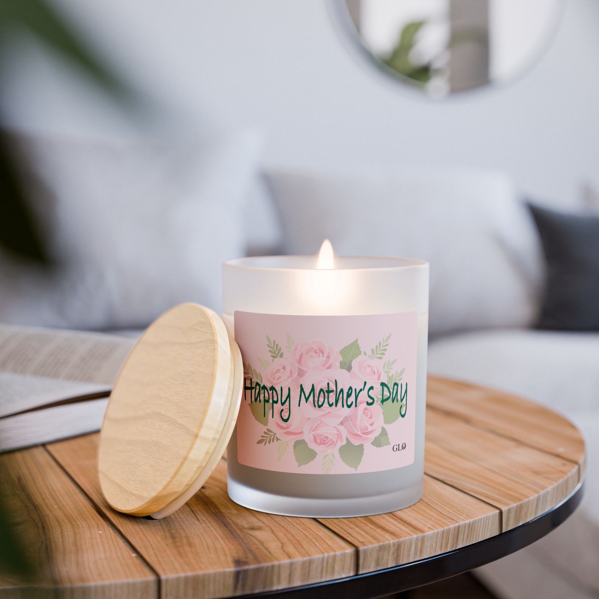 Frosted Glass Candle | "Happy Mother's Day" with pink roses | 11oz