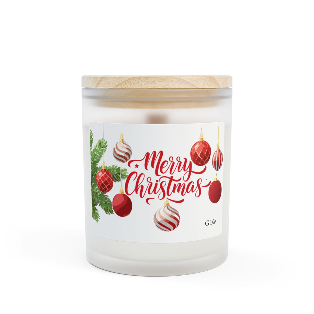 Frosted Glass Candle | "Merry Christmas" with ornaments | 11oz