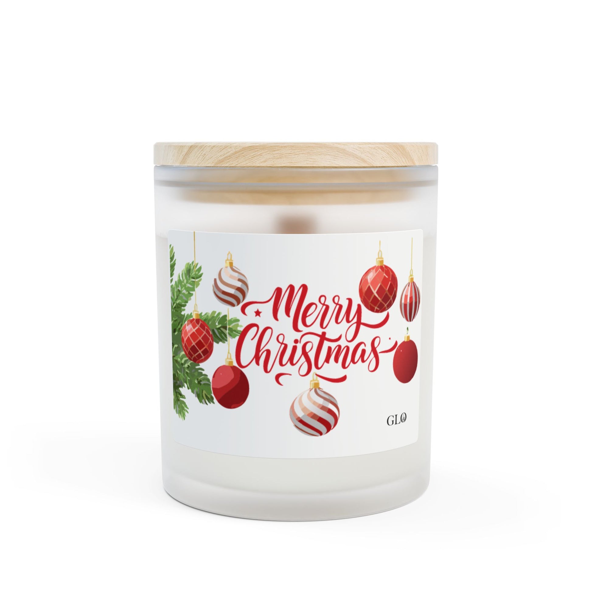 Frosted Glass Candle | "Merry Christmas" with ornaments | 11oz