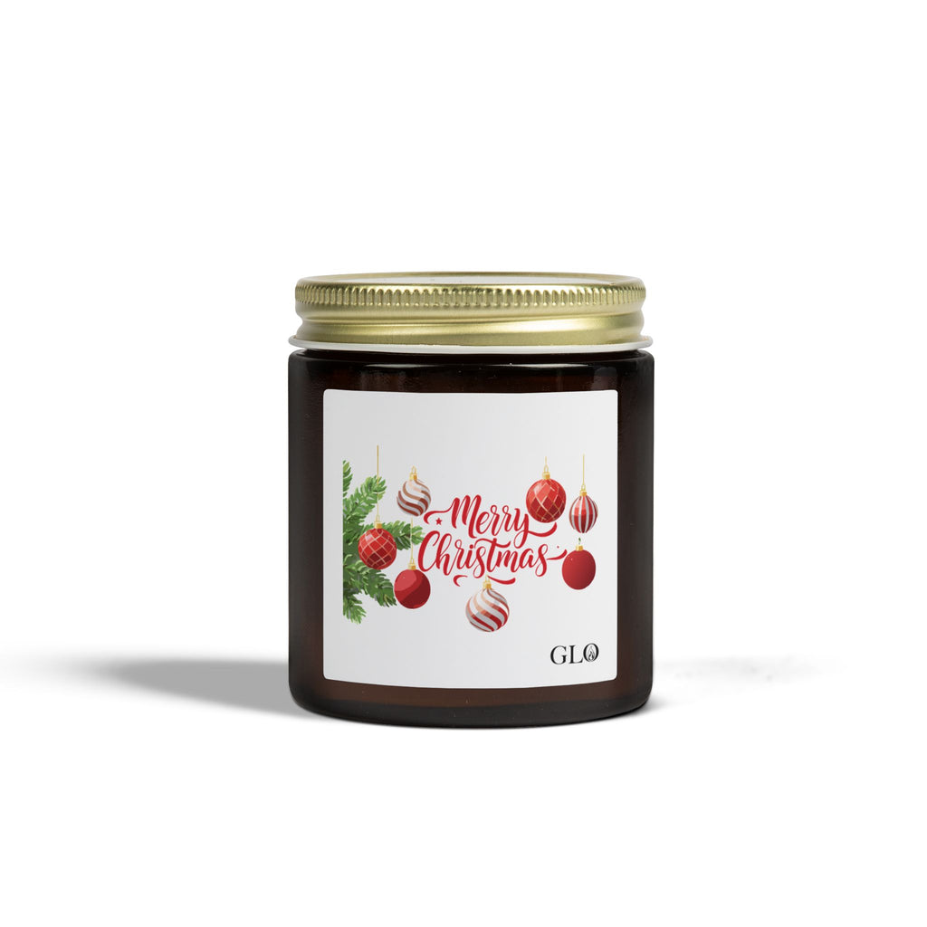 Glass Jar Candle | "Merry Christmas" with ornaments | 4oz & 9oz