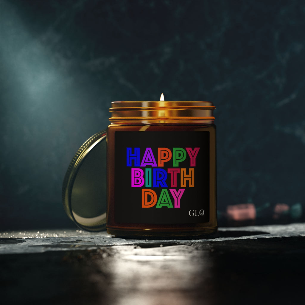 Glass Jar Candle | "Happy Birthday" on Black | 4oz/9oz