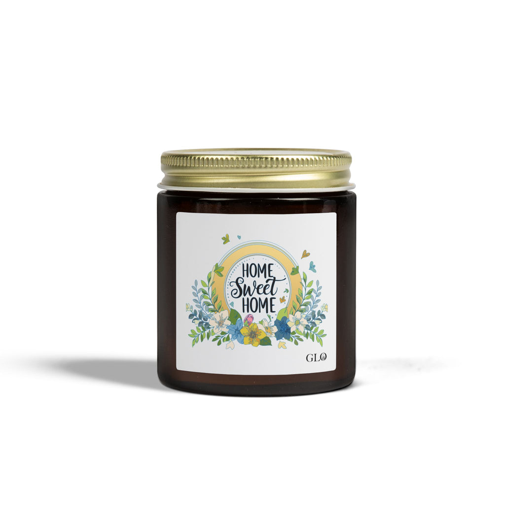 Glass Jar Candle | "Home Sweet Home" with flowers | 4oz & 9oz